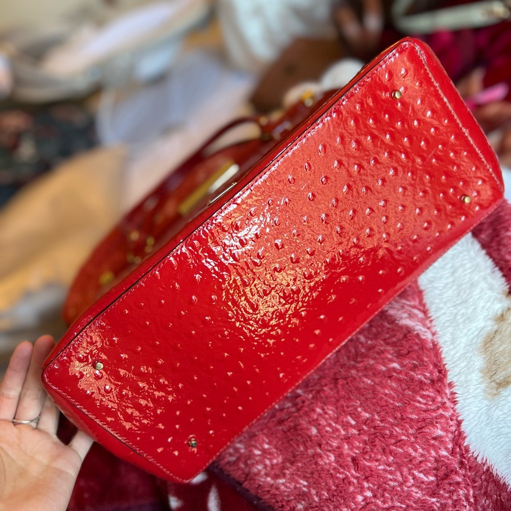 Kate Spade Knightsbridge Red Ostrich Embossed Leather Bag - Picture 4 of 6